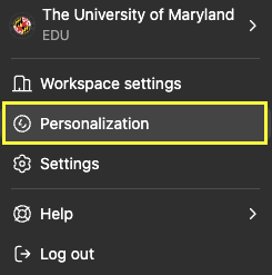 ChatGPT account menu with Personalization option highlighted.